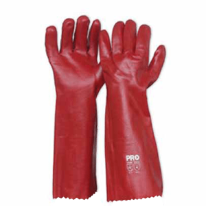 Red PVC chemical resistant gloves pair with 45 cm long sleeves for industrial use by Spill Kits