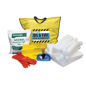 Oil and fuel spill kit, 80L capacity, designed for effective containment and cleanup of spills.