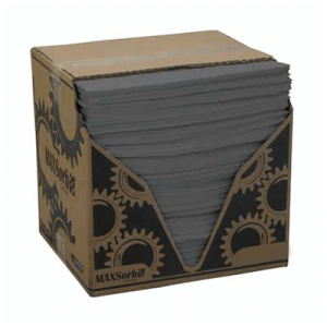 Gray box labeled "General Purpose Pads, Spillkit" featuring gear designs on the packaging.
