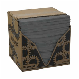 General Purpose absorbent pads in a box featuring gear designs on the packaging